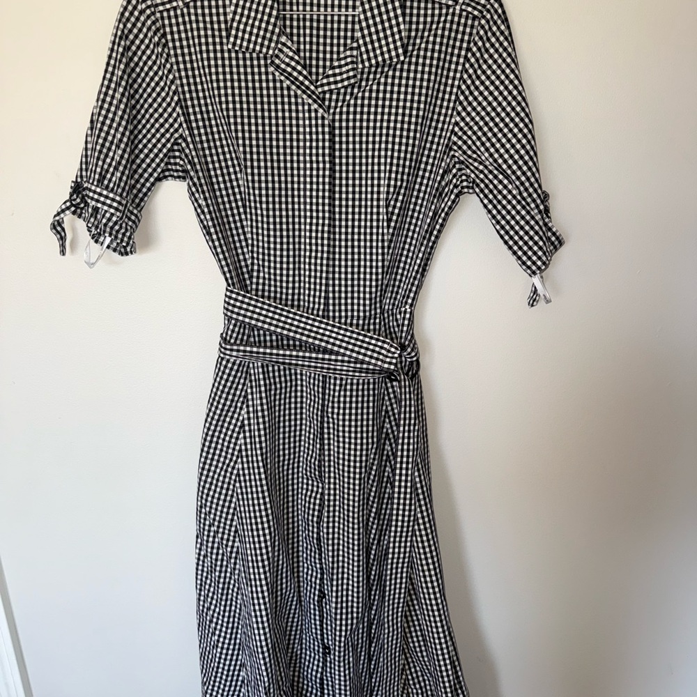 Calvin Klein Black and White Checkered Midi Dress